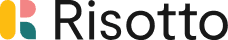 Risotto logo with Risotto wordmark in black color and logomark in yellow, green, and pink colors.