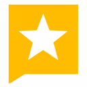 White five-pointed star inside a yellow speech bubble shape.