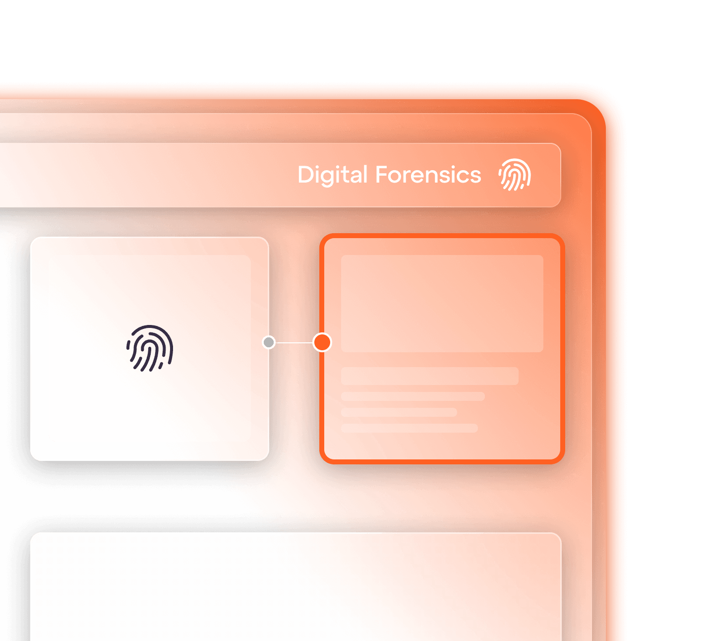 Interface labeled Digital Forensics showing a fingerprint icon connected to a detailed information box.