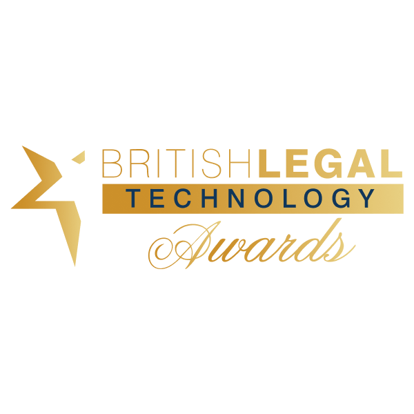 British Legal Technology Awards logo with stylized gold star and text in gold and dark blue.