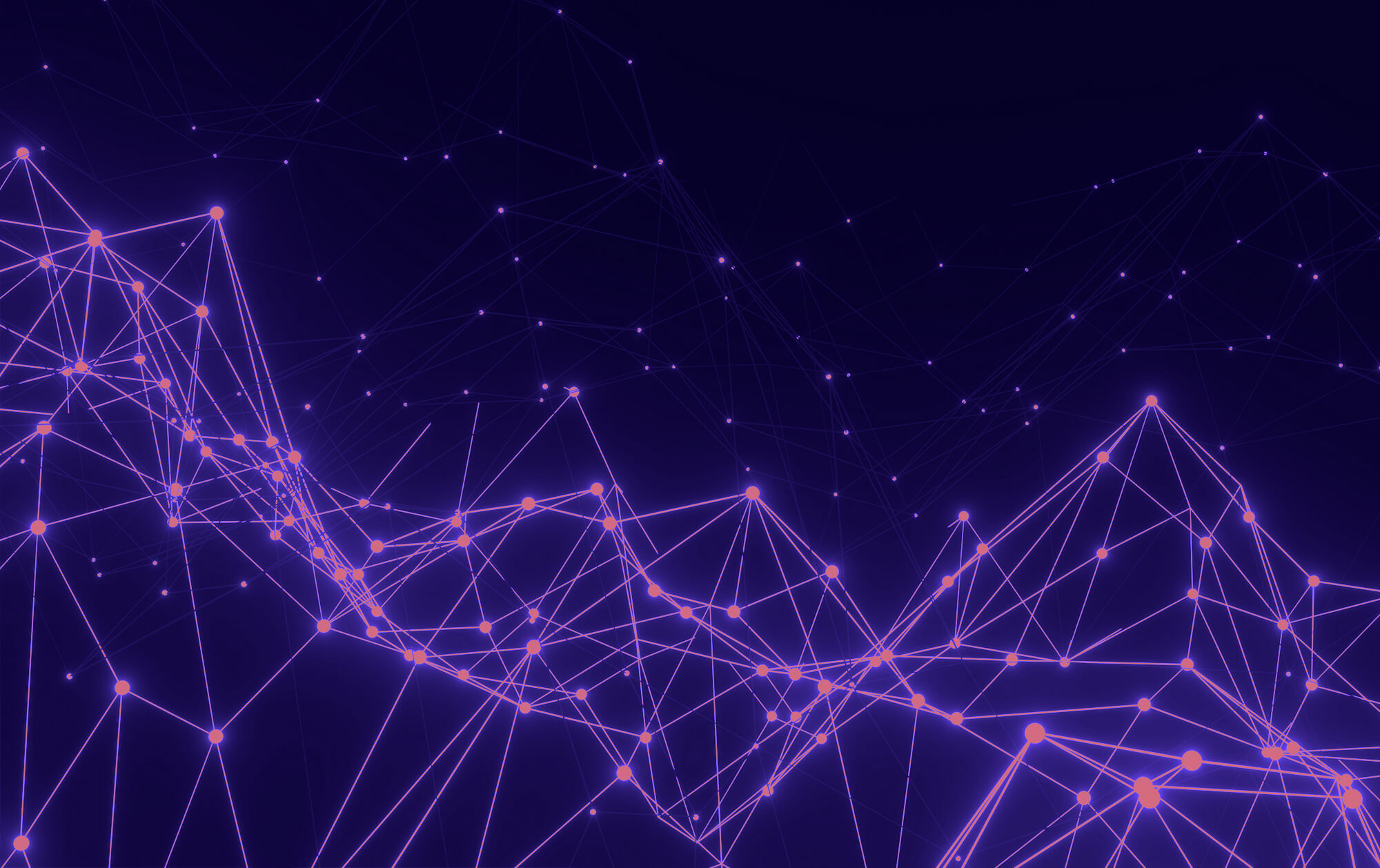 Abstract network of glowing purple nodes connected by lines on a dark background, representing digital connections or technology.