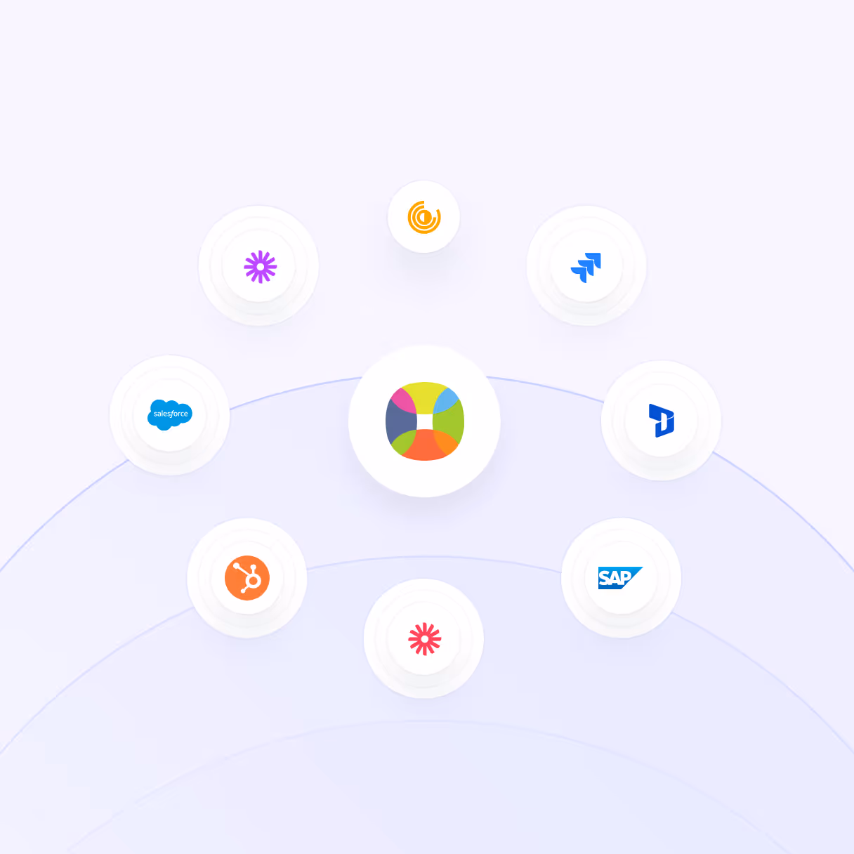 Integrationsnetzwerk von EventManager Online mit CRM-, ERP- und Produktivitätsplattformen.