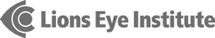 A black and white logo of Lion's Eye Institute.