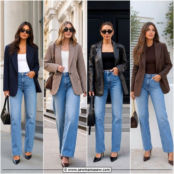 30 Straight Leg Jeans Outfit Ideas With A Blazer For Work
