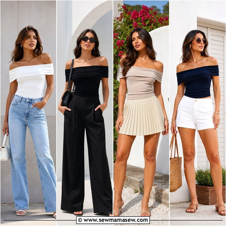 20 Bardot Top Outfit Ideas for Effortless Day-to-Night Style