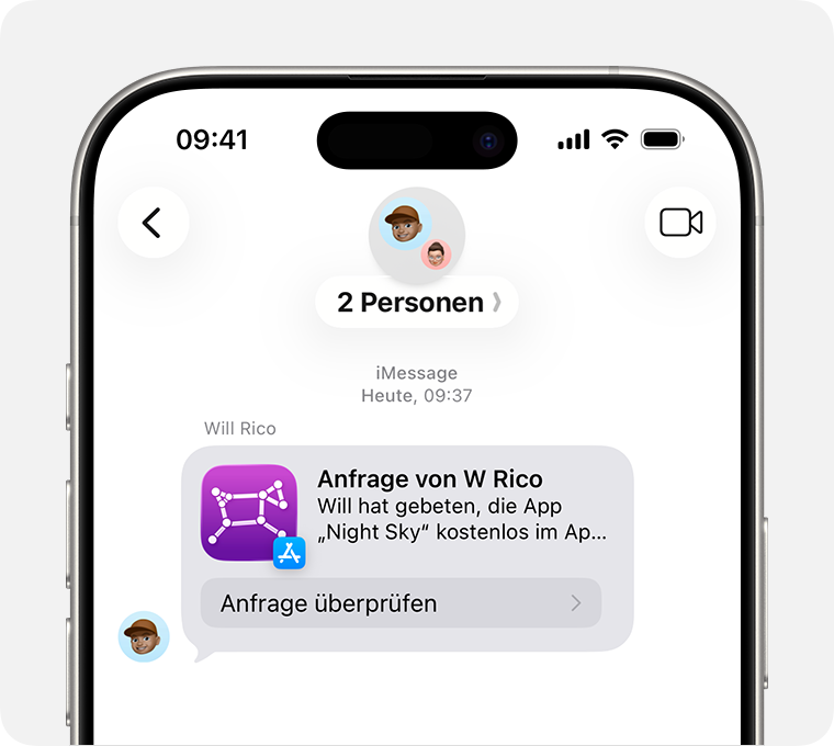 iPhone-Bildschirm mit einer Kaufanfrage in der Nachrichten-App.