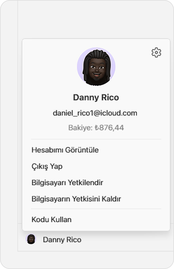 Windows için Apple Music uygulamasında Hesap menüsü.
