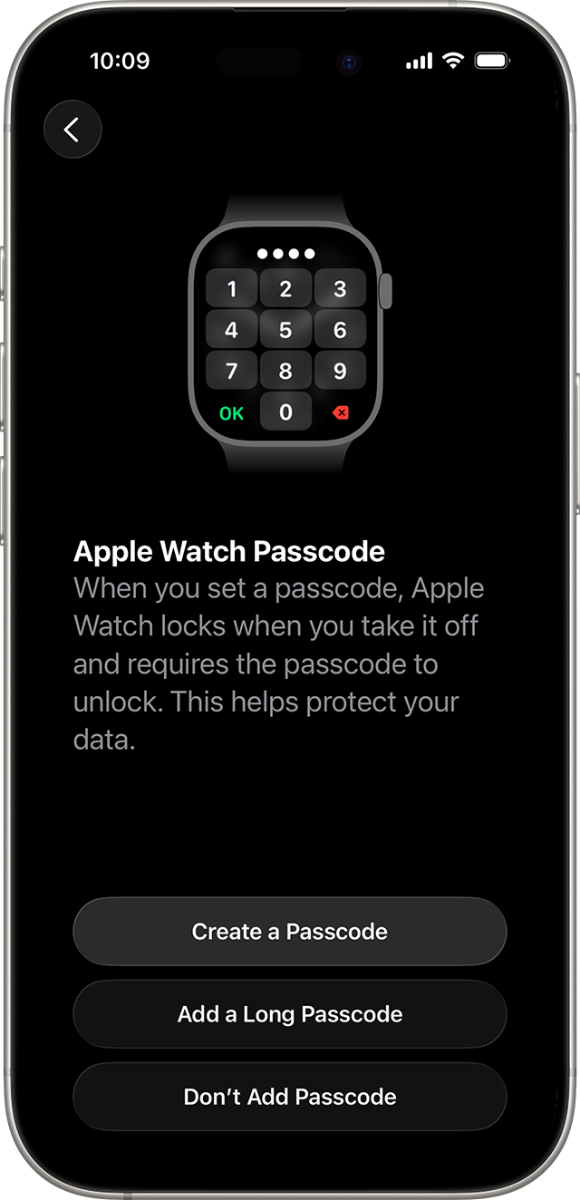 Apple Watch Passcode setup screen