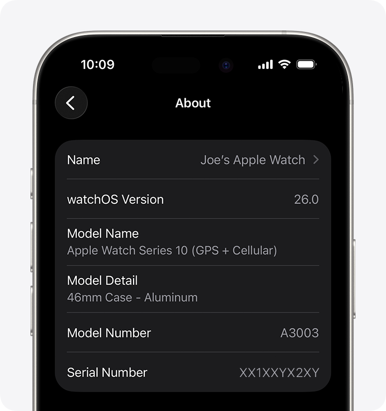 iPhone showing the About screen and Serial Number