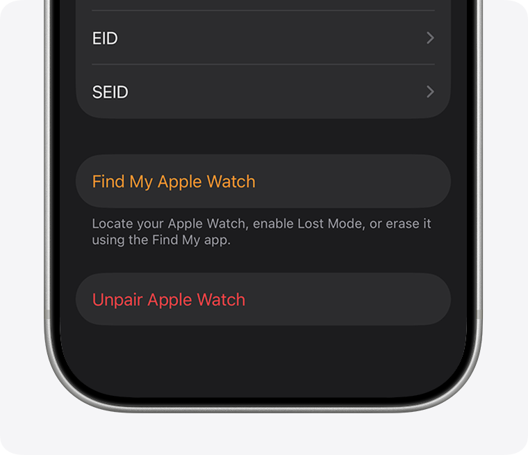 Opção para desemparelhar o Apple Watch