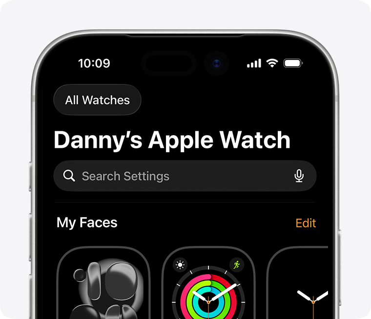 Ecrã predefinido da app Apple Watch