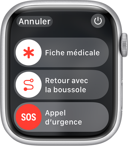 Écran d’Apple Watch qui affiche le curseur Appel d’urgence