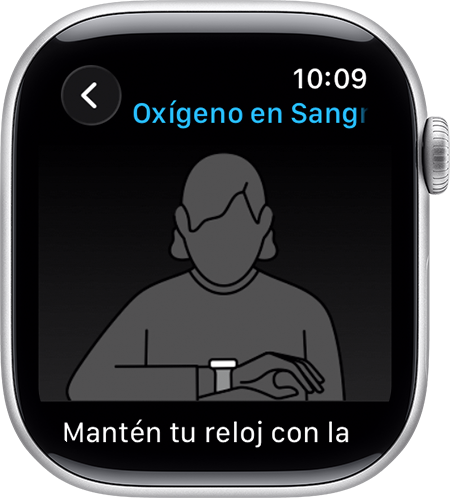 Un Apple Watch que muestra a una persona con su Apple Watch puesto, con la muñeca y la palma de la mano hacia abajo y en posición horizontal.