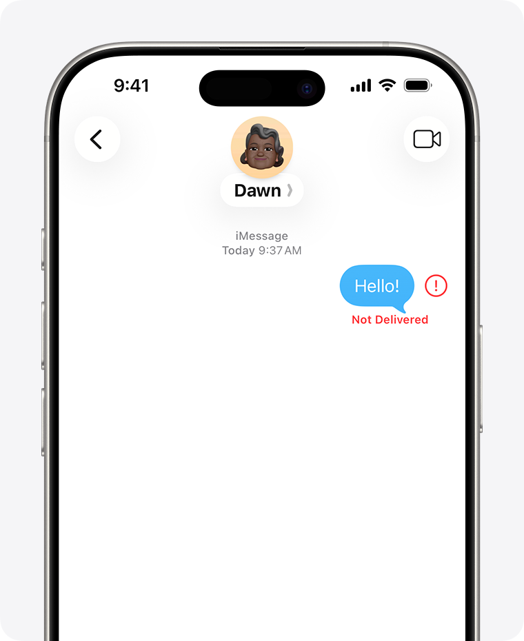 A red exclamation point appears when your message is not delivered in Messages.