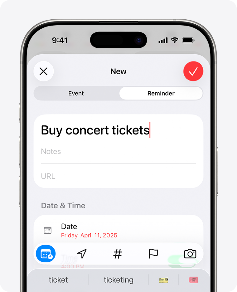 In iOS 26, you can create a reminder directly from the Calendar app.