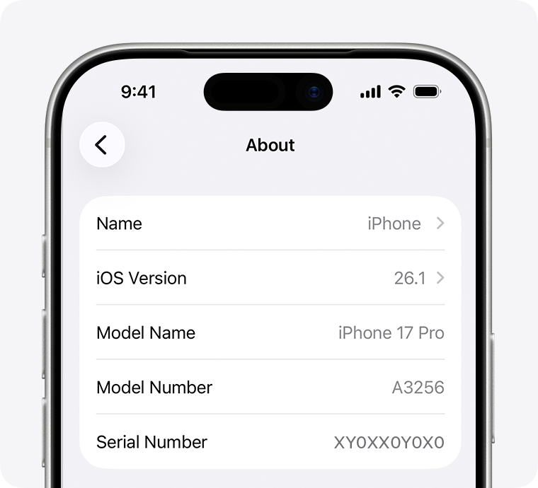 The "About" screen on iPhone.