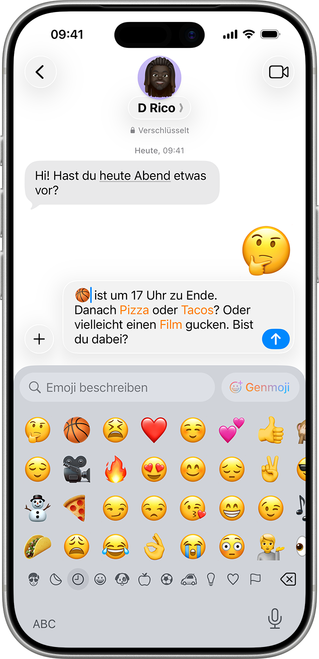 Tippe auf deiner Tastatur auf die Emoji-Taste, um die in der Nachrichten-App verfügbaren Emojis anzuzeigen.