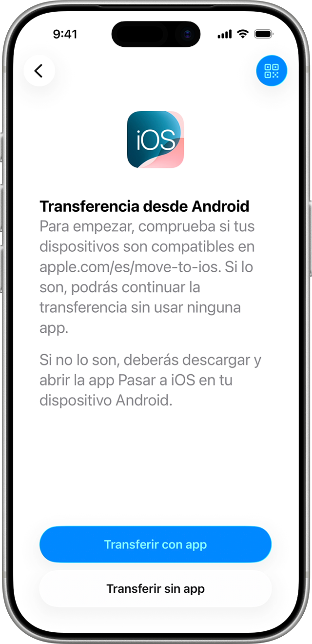 En iOS 26.5 con dispositivos compatibles, puedes transferir de un dispositivo Android a iOS o iPadOS sin la app Pasar a iOS.