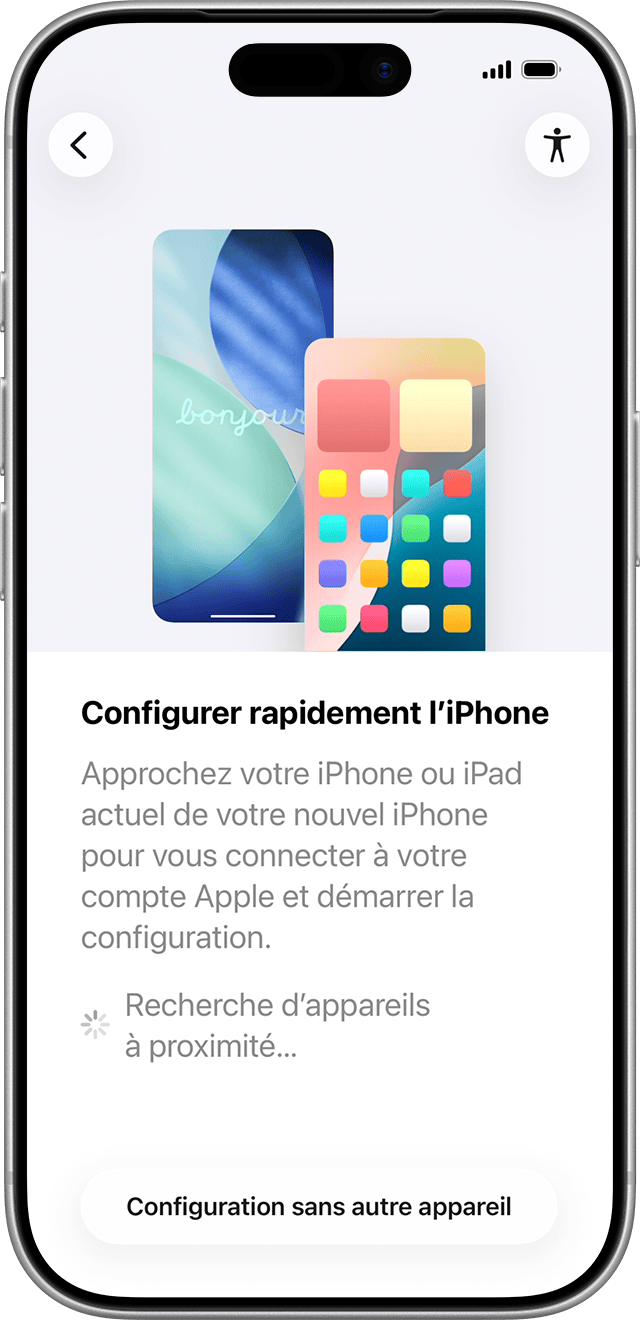 Si vous placez votre ancien téléphone à proximité de votre nouvel iPhone, l’app « Migrer vers iOS » vous aidera à transférer des données sans fil.