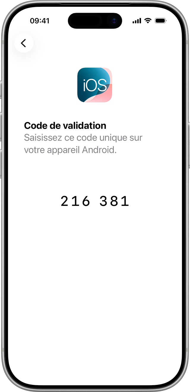 Un code à usage unique confirme que les deux appareils sont connectés.