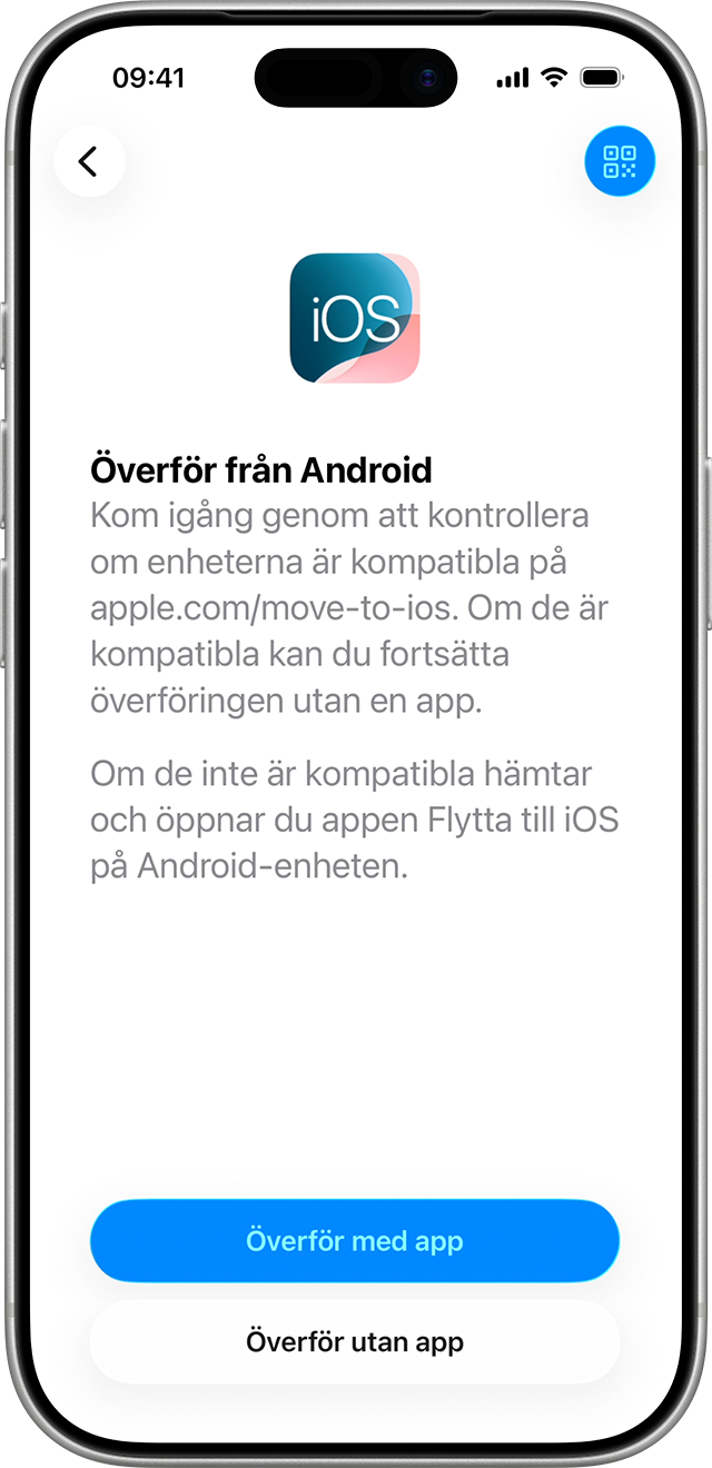 I iOS 26.5 med kompatibla enheter kan du överföra från en Android-enhet till iOS eller iPadOS utan appen Flytta till iOS.