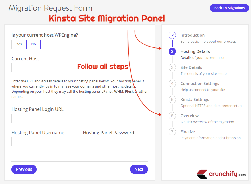 Kinsta Site Migration Panel