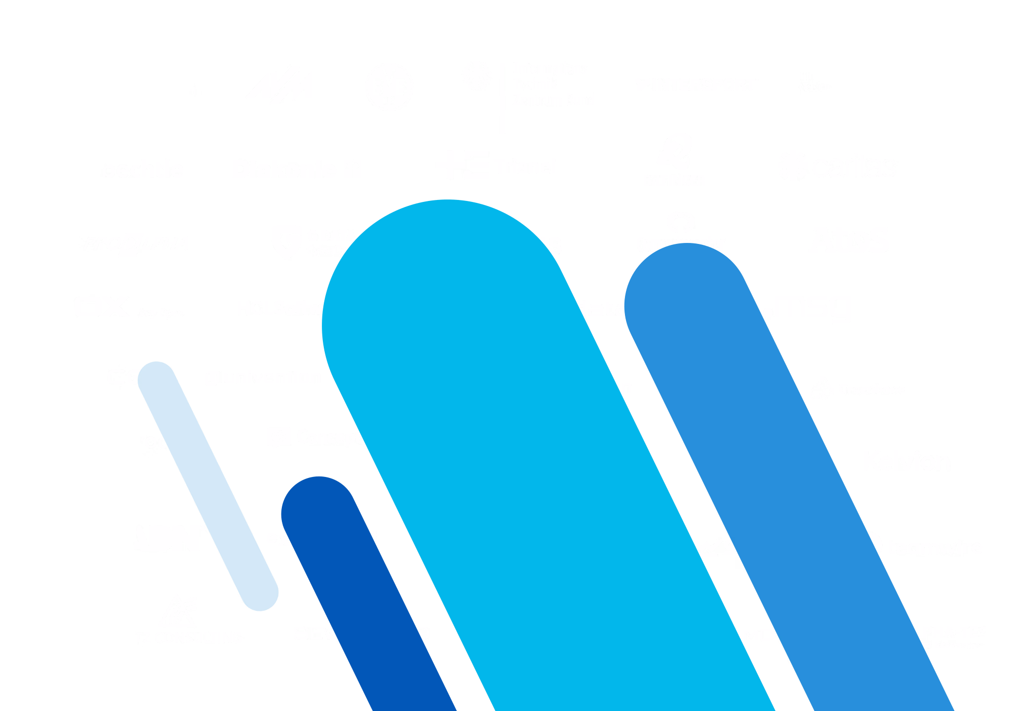 Drei bunte, wellenförmige Linien in Blau- und Türkistönen auf weißem Hintergrund.