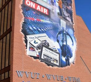 A mural on Davis Hall, headquarters of WVUT and WVUB on the Vincennes University campus.
