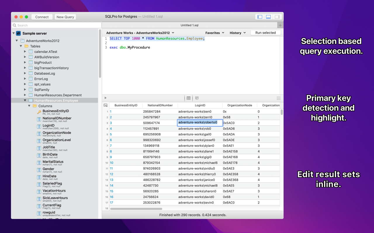 SQLPro Studio table structure editor