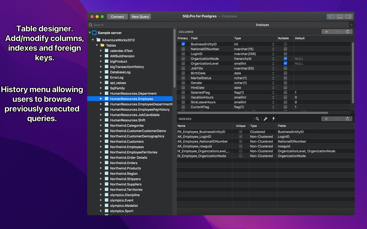 SQLPro Studio dark mode with syntax highlighting
