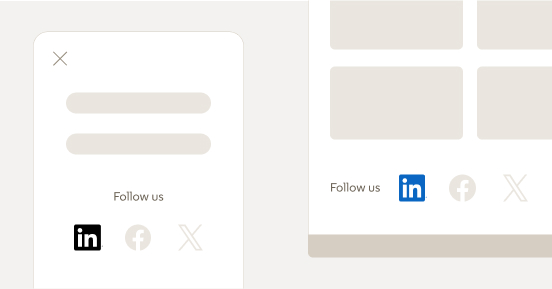 Linkedin, Facebook and X social media icons