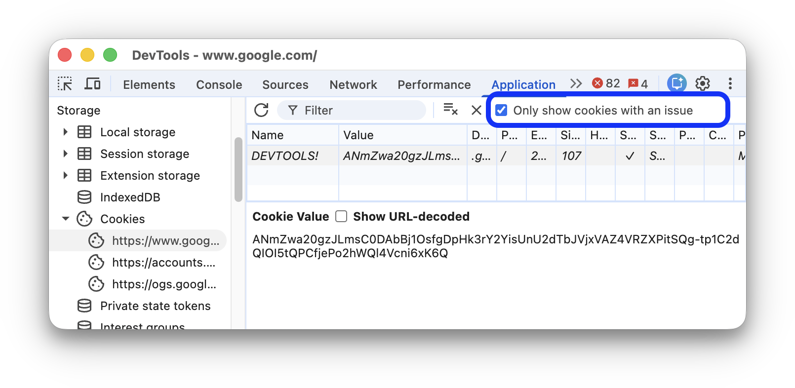 Ein Cookie mit einem ungültigen Wert für den Partition Key.