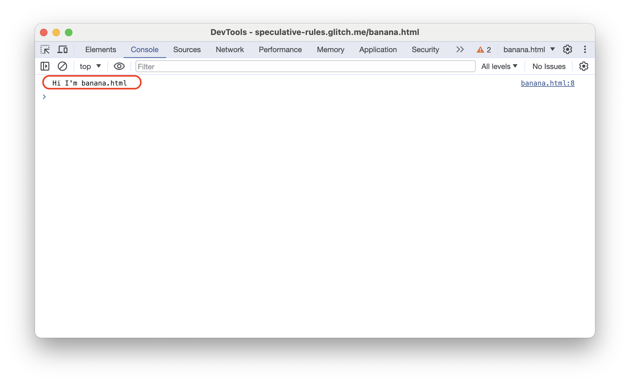 پنل کنسول Chrome DevTools که خروجی کنسول را از یک صفحه از پیش رندر شده نشان میدهد
