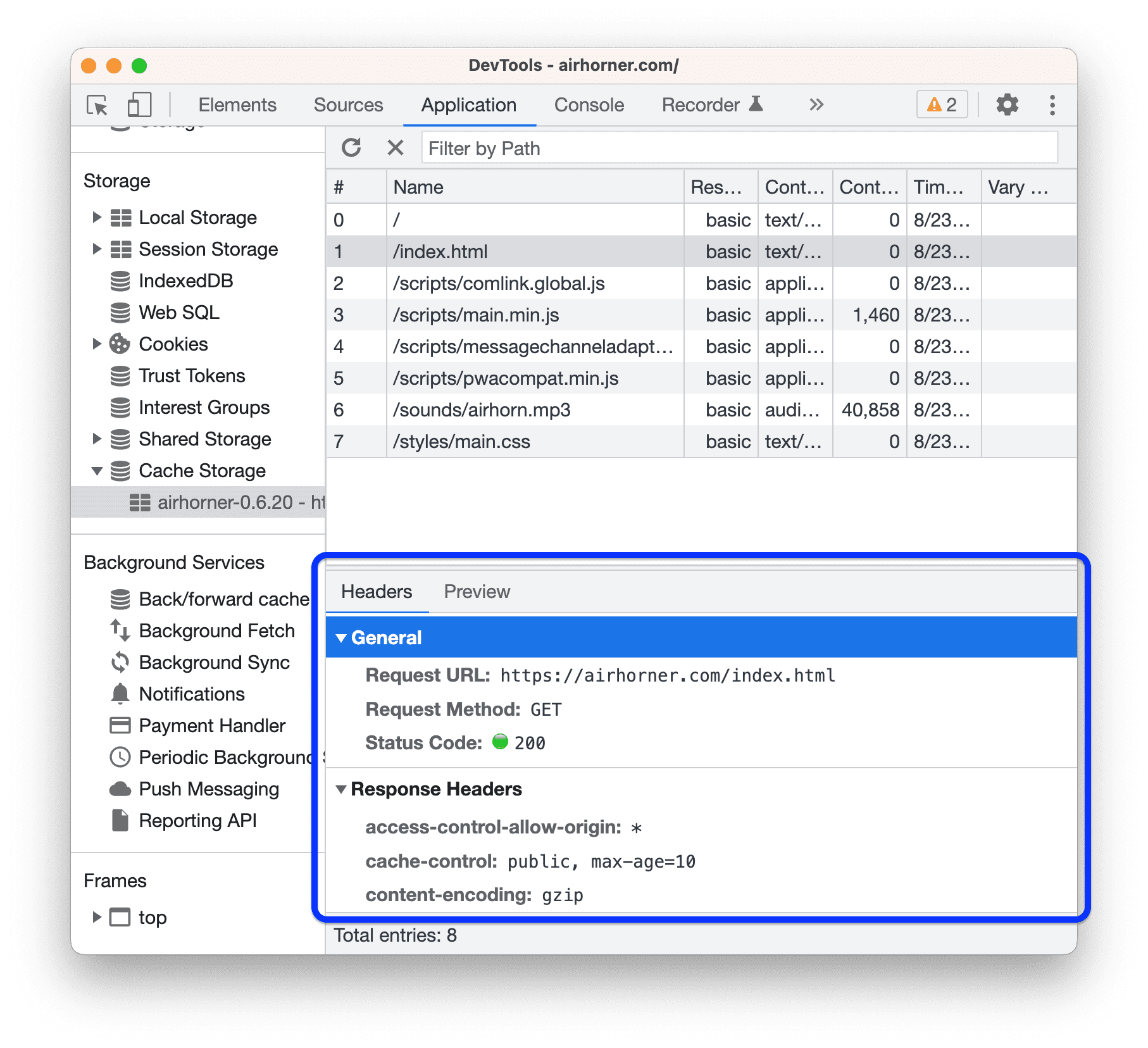 De HTTP-headers van een resource bekijken.