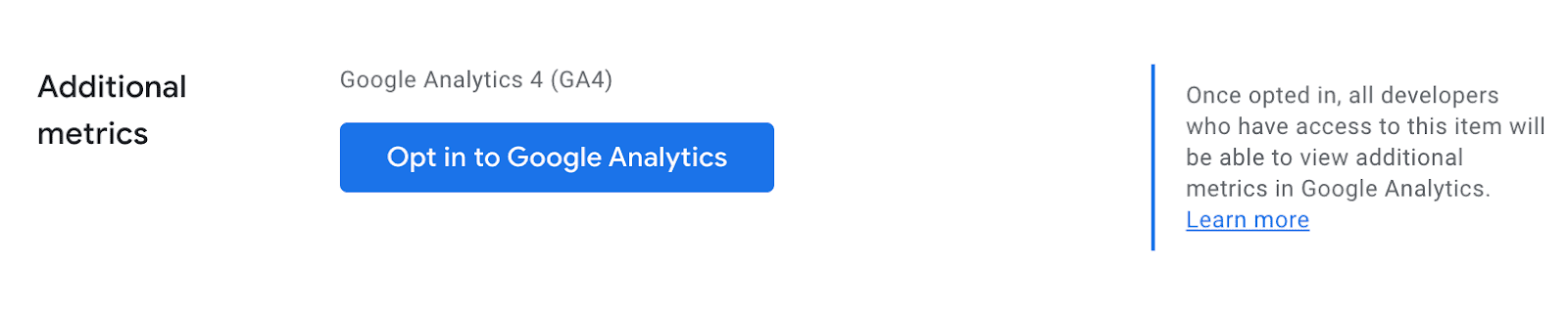 در داشبورد برنامهنویس، رابط کاربری Google Analytics را انتخاب کنید