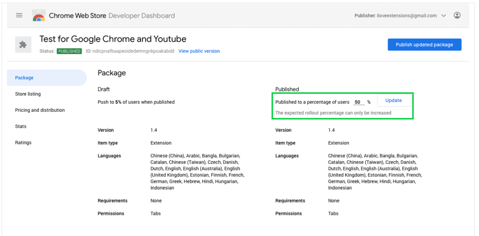 نماگرفت فیلد عرضه درصد بهروزرسانی فروشگاه وب Chrome