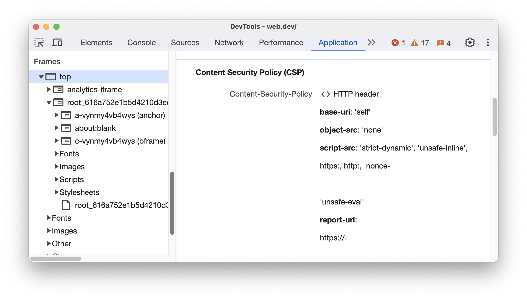 Section "Content Security Policy (CSP)" (Politique de sécurité des contenus (CSP))