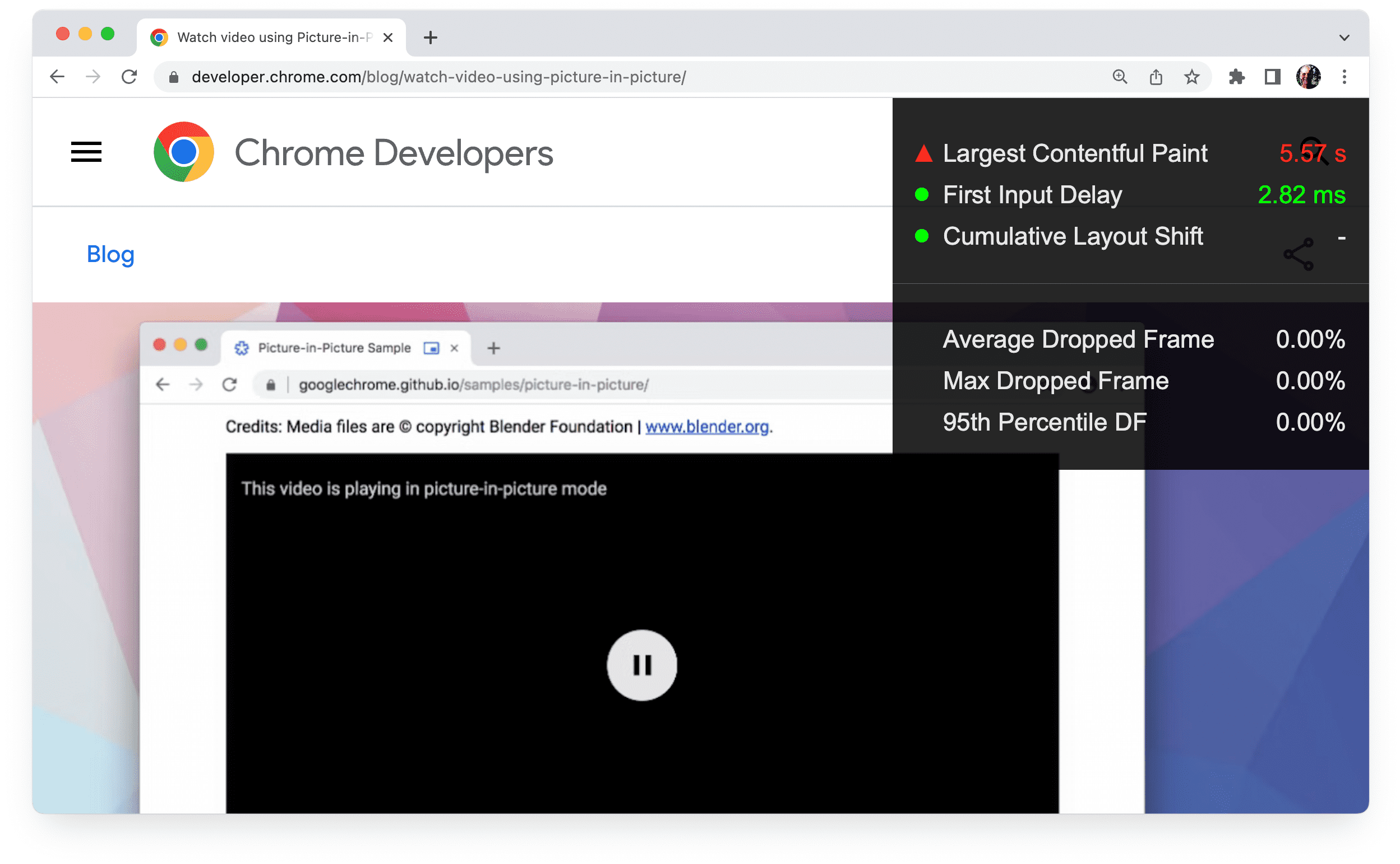 หน้า Chrome ที่เปิดใช้จอแสดงผลแบบ Heads-Up