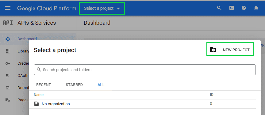 Google Console'da
yeni bir proje oluşturun