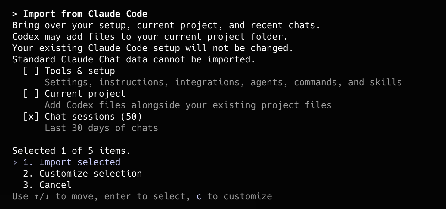 Chat sessions だけを選択した概要画面