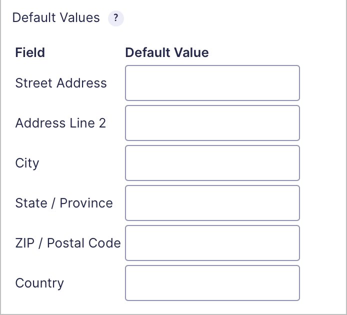 Default Values Address Settings
