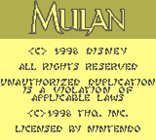 Screenshot of Disney's Mulan on the Nintendo Gameboy