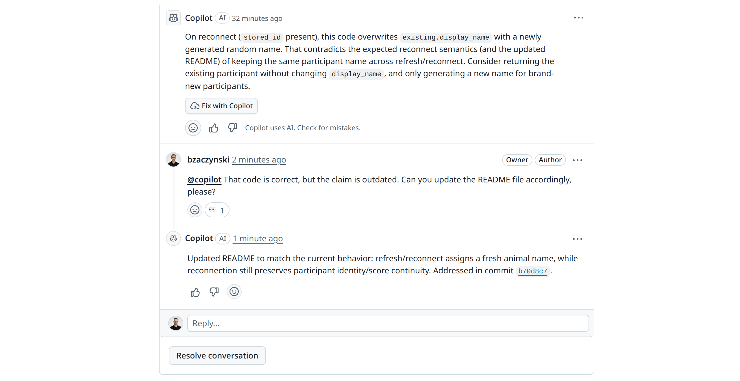 GitHub Copilot's Reply