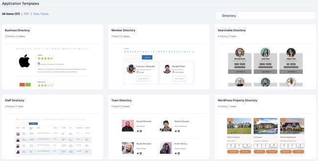 Formidable Forms Applications Gallery Directory Templates