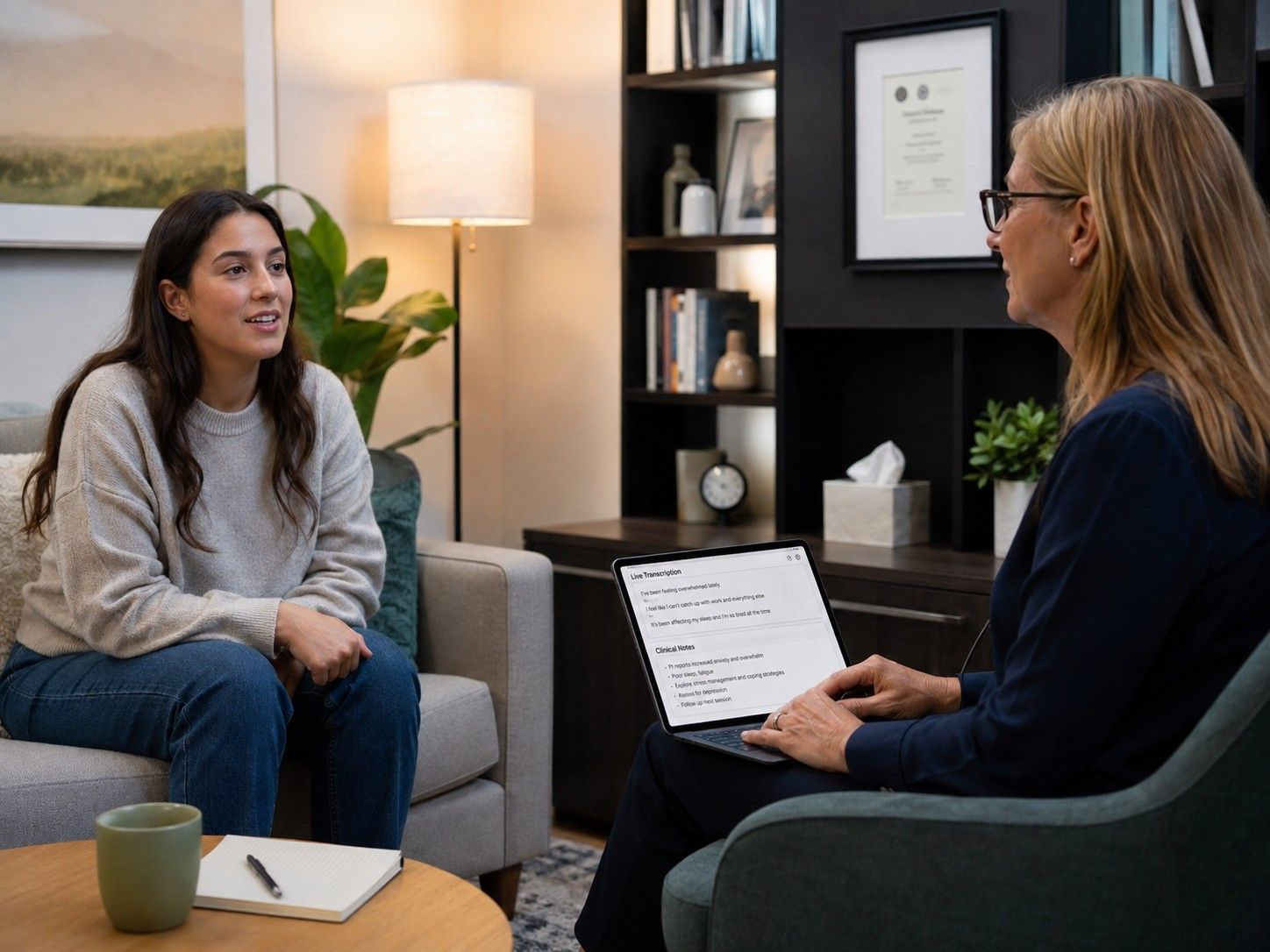 Therapist using speech recognition during a session