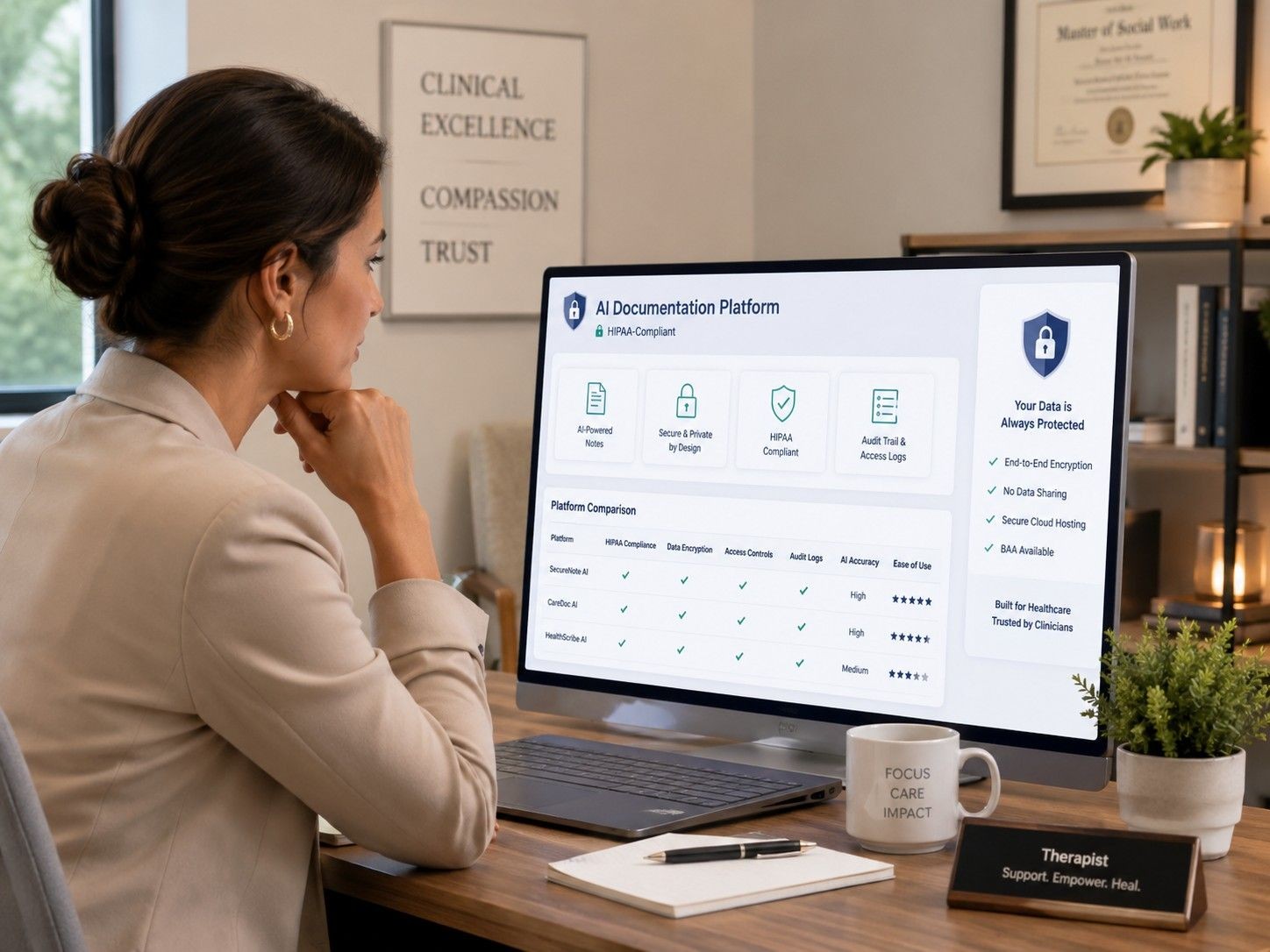 A therapist finding a HIPAA-compliant AI Medical Documentation Platform