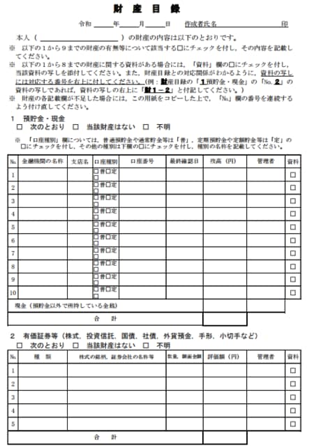 資料:財産目録(家庭裁判所サイトより)