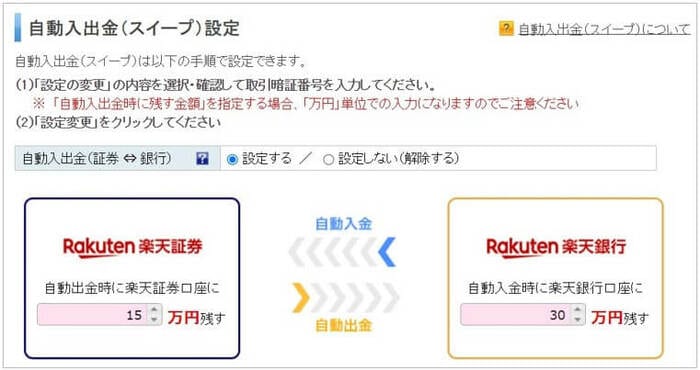 自動入出金(スイープ)設定