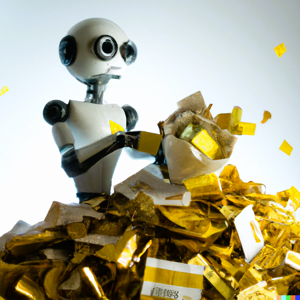 Robot Sifting through Tweets, by DALL-E