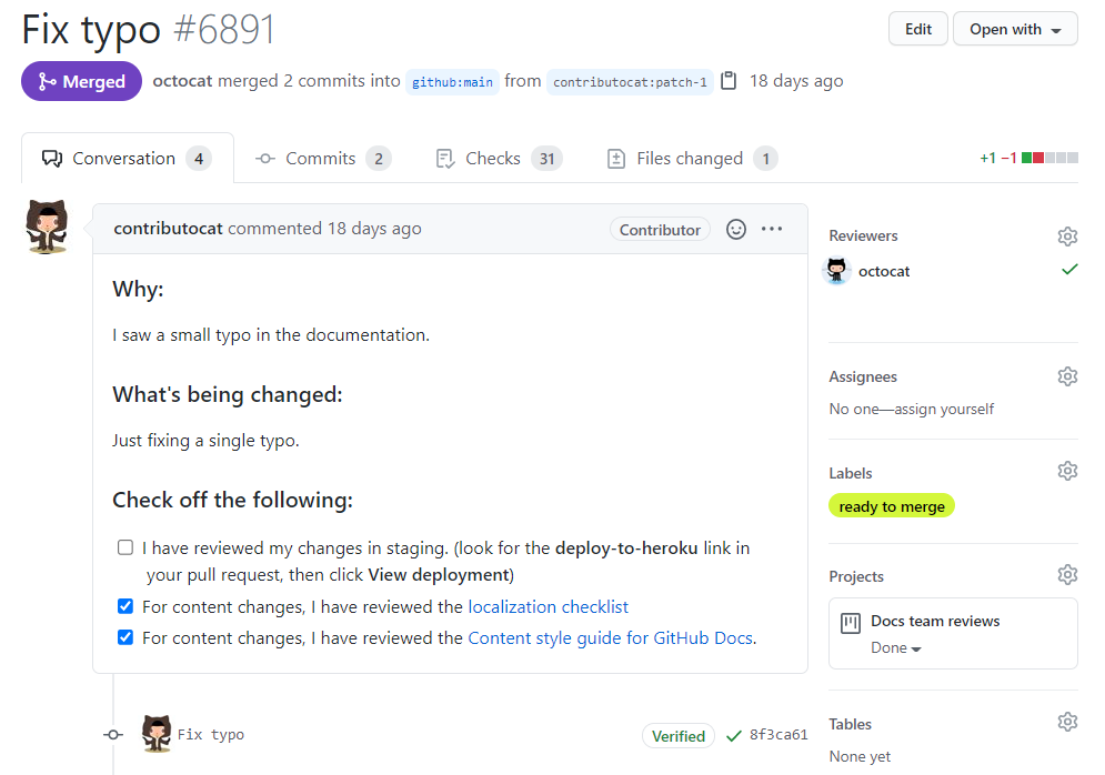 Captura de tela da aba "Conversa" de um pull request.